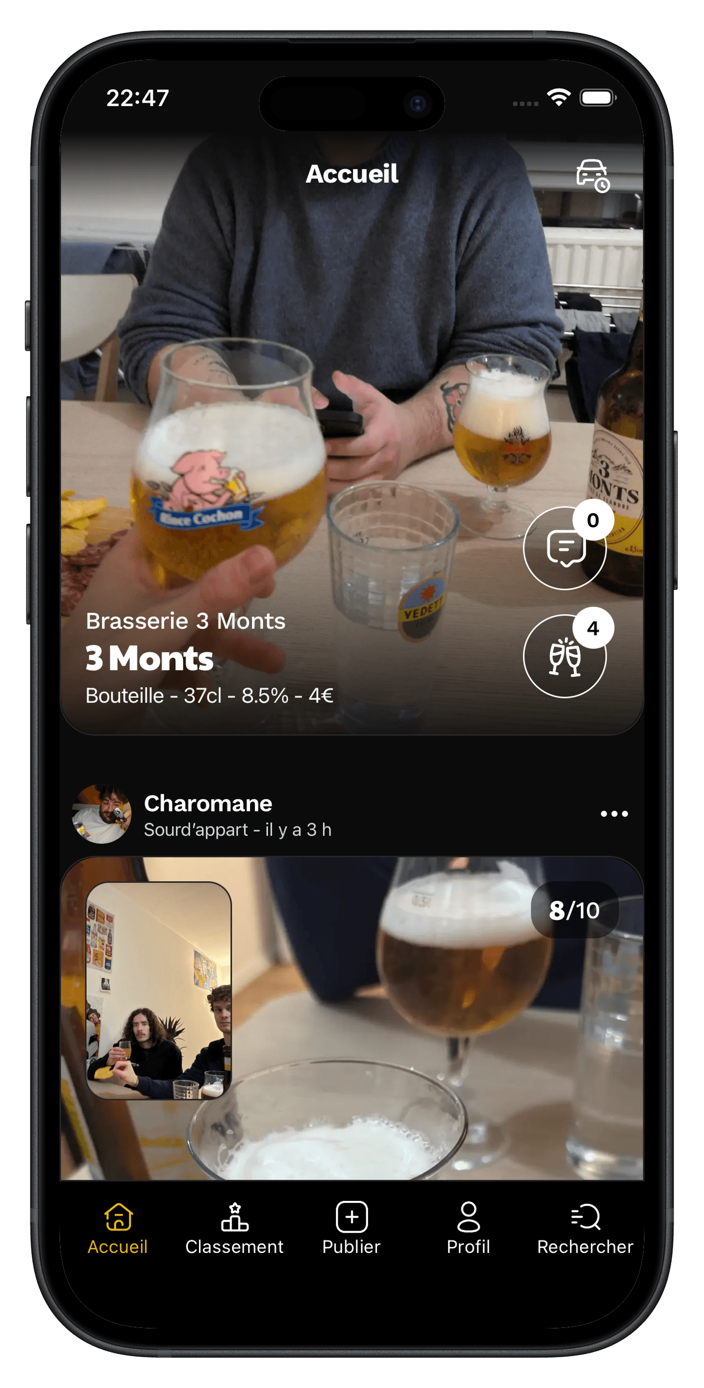 Feed des dégustations dans Shnouze